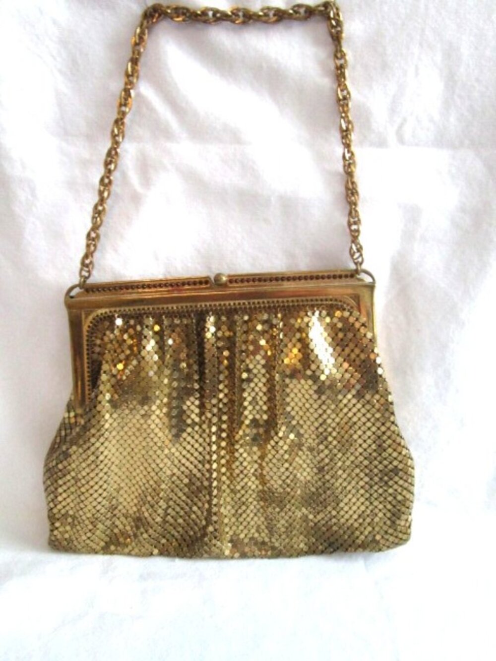 VINTAGE WHITING & DAVIS GOLDTONE MESH BAG WITH COIN PURSE Needs Repairing